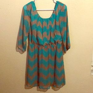 Teal/greenish and brown Chevron dress